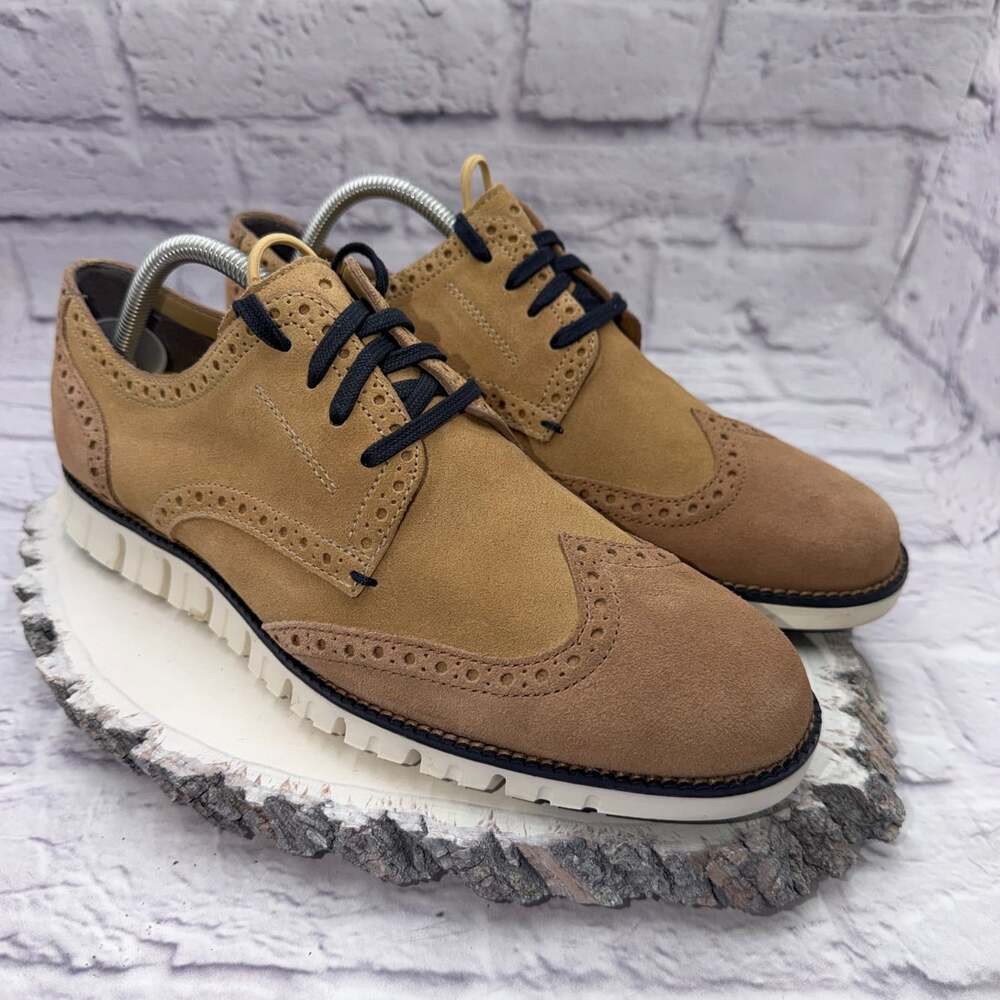 Cole Haan Zerogrand Wingtip Oxford Men's Size 8.5 Tan Navy Blue Suede Shoes